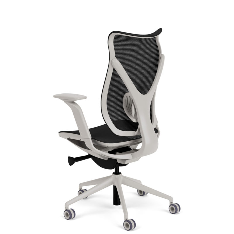 library-images-onda-9a4-mid-back-white-frame-67C-SS-FT-adjustable-arms-black-mesh-high-profile-base-open-casters-back45